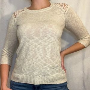 Cream colored sweater with lace at top, size M